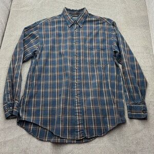 St. John's Bay Navy and Tan Plaid Button-Down Shirt